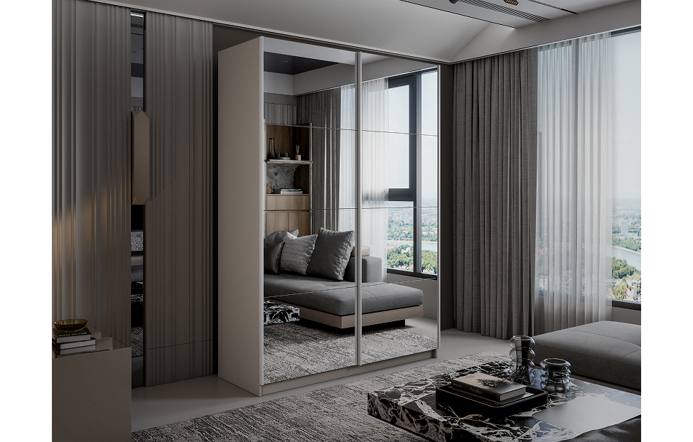 Шкафы-купе - изображение №4 "Шкаф-купе Lux 160 х 230 с зеркальными дверцами / Кашемир"  на www.Angstrem-mebel.ru