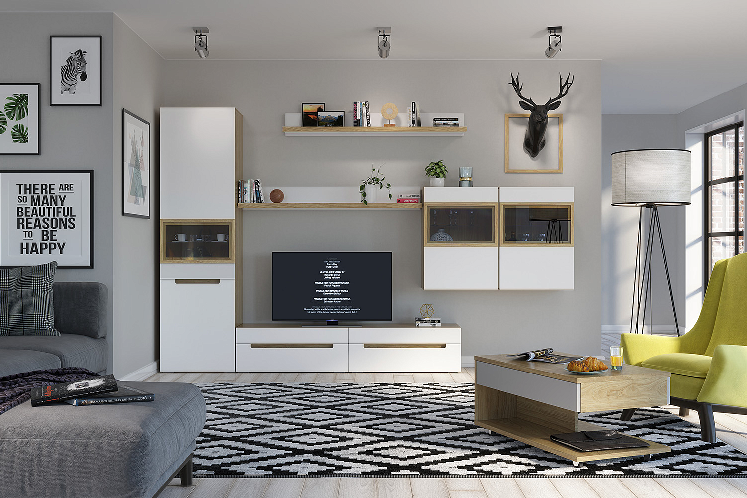 Навесные шкафчики - изображение №5 "Навесной шкаф Анри (левый) АН-411.04 Д1W, Швейцарский вяз"  на www.Angstrem-mebel.ru